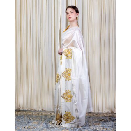 Off White Saree with Hand Embroidery